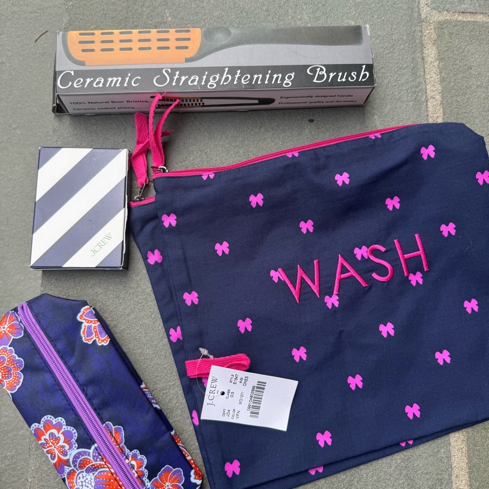 J.Crew Navy and Pink Wash Bag Travel Bundle Gift